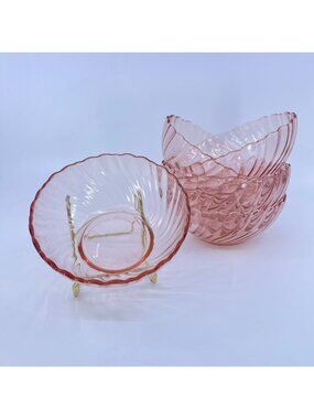 vintage arcoroc rosaline pink swirl glass bowls with scalloped edge france